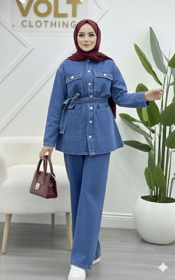 KUŞAKLI KOT TAKIM MAVİ 2XL