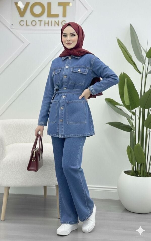 KUŞAKLI KOT TAKIM MAVİ 2XL