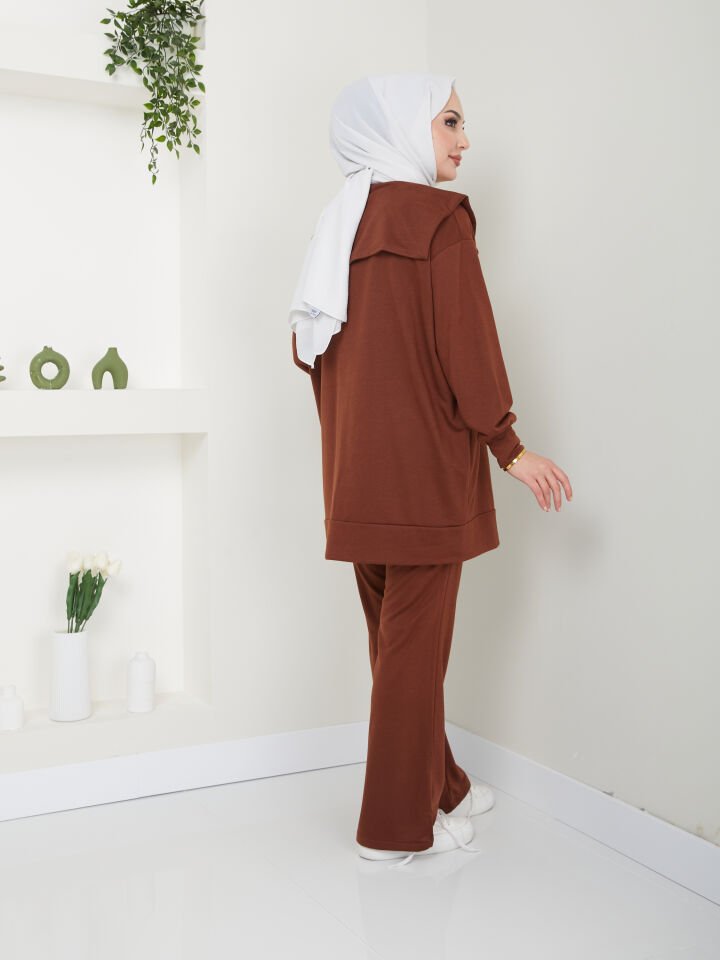 Geniş Paça Fermuarlı Takım Kahverengi 2XL