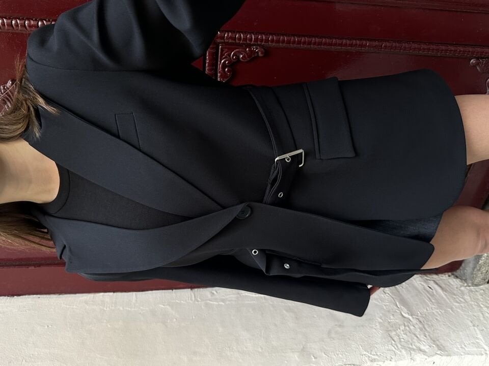 Kemer Detaylı Astarlı Blazer Ceket Siyah L