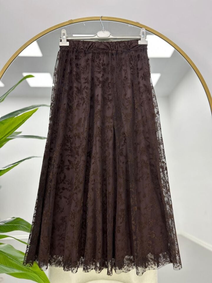 Tül Detaylı Etek Lacivert 2XL