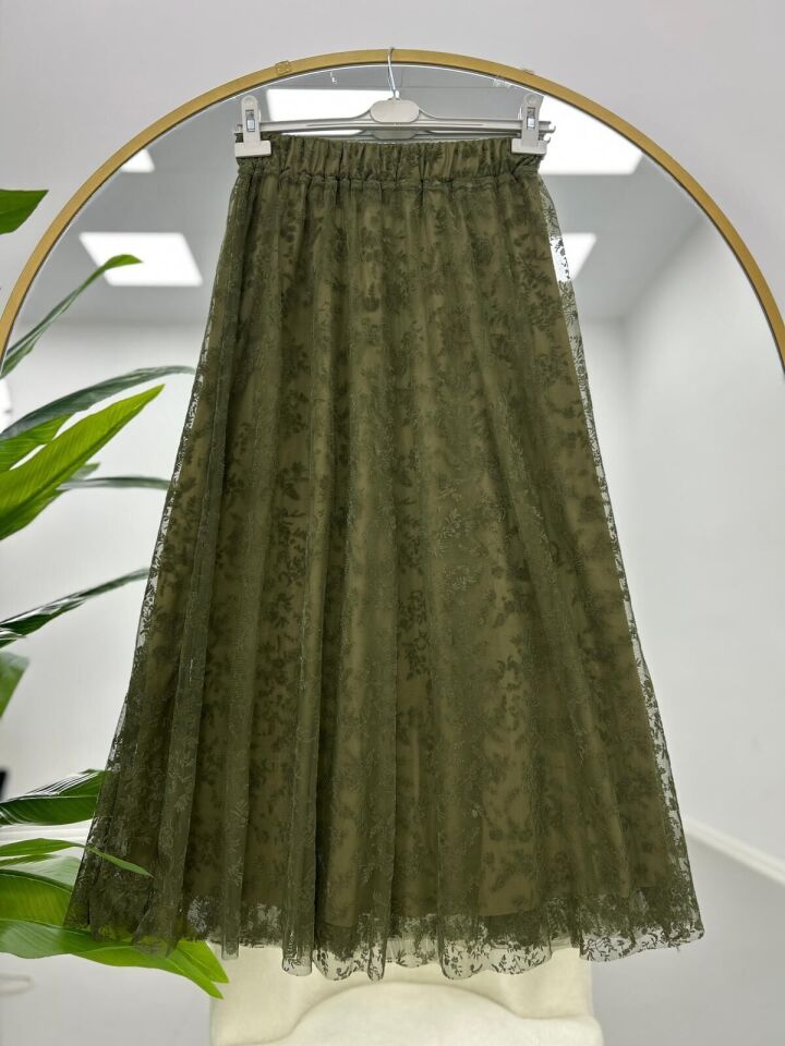 Tül Detaylı Etek Siyah 2XL