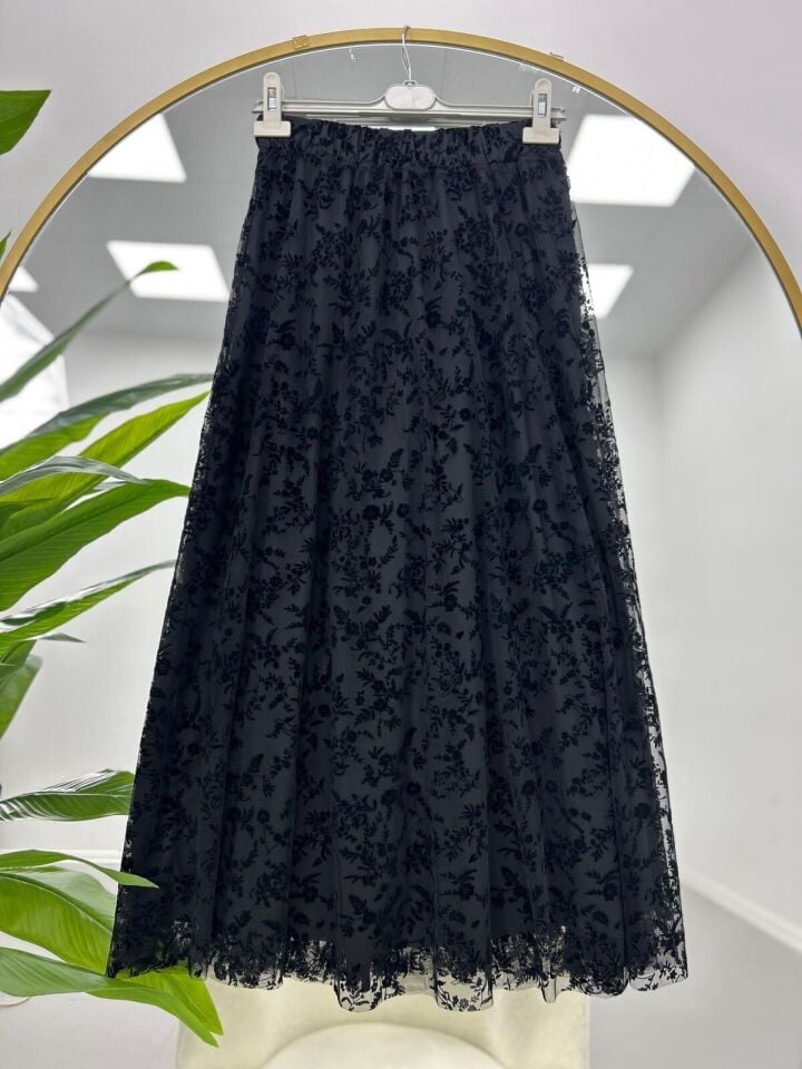 Tül Detaylı Etek Siyah 2XL