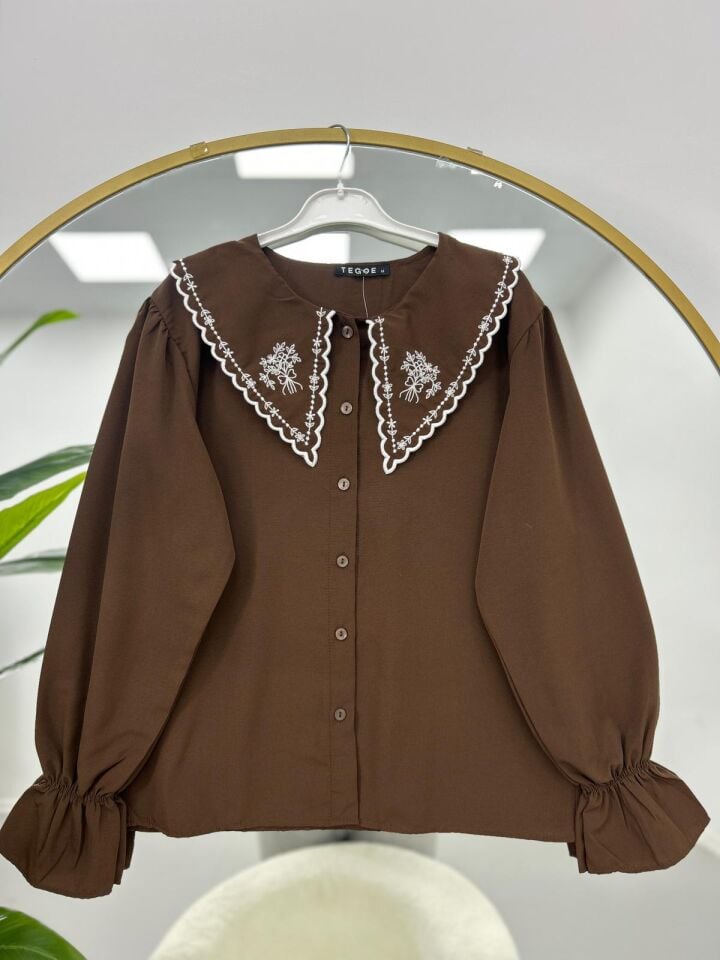 Nakış Detaylı Gömlek Lacivert 2XL