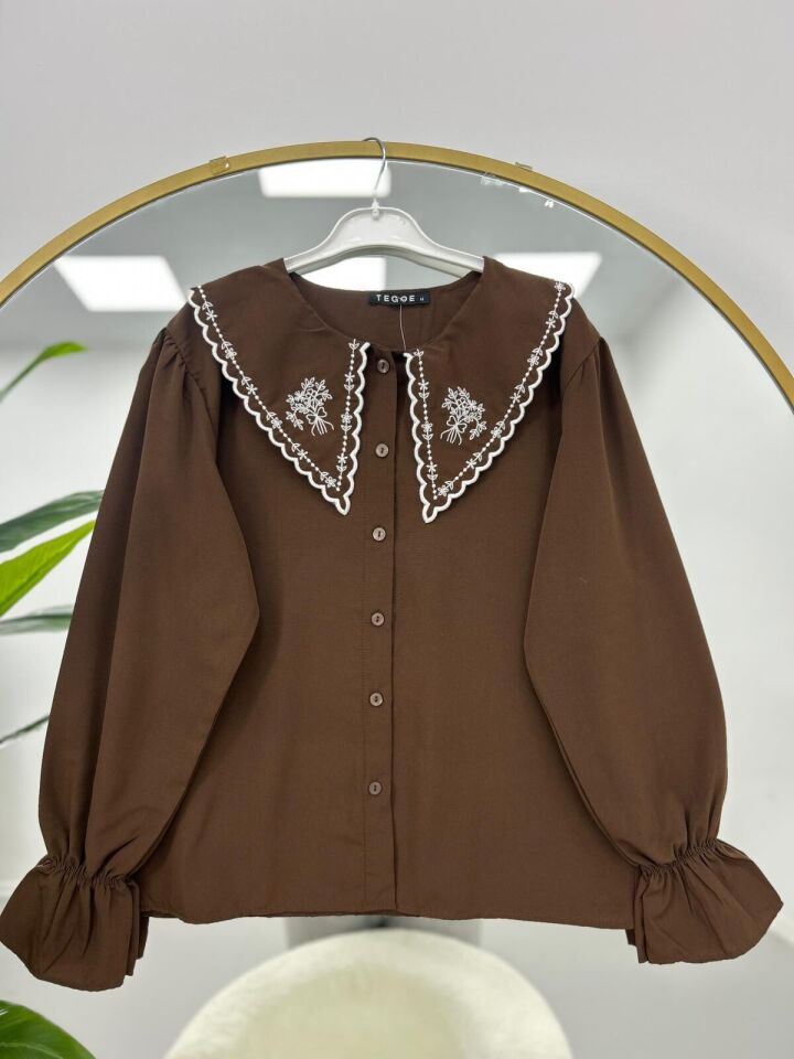 Nakış Detaylı Gömlek Beyaz 2XL