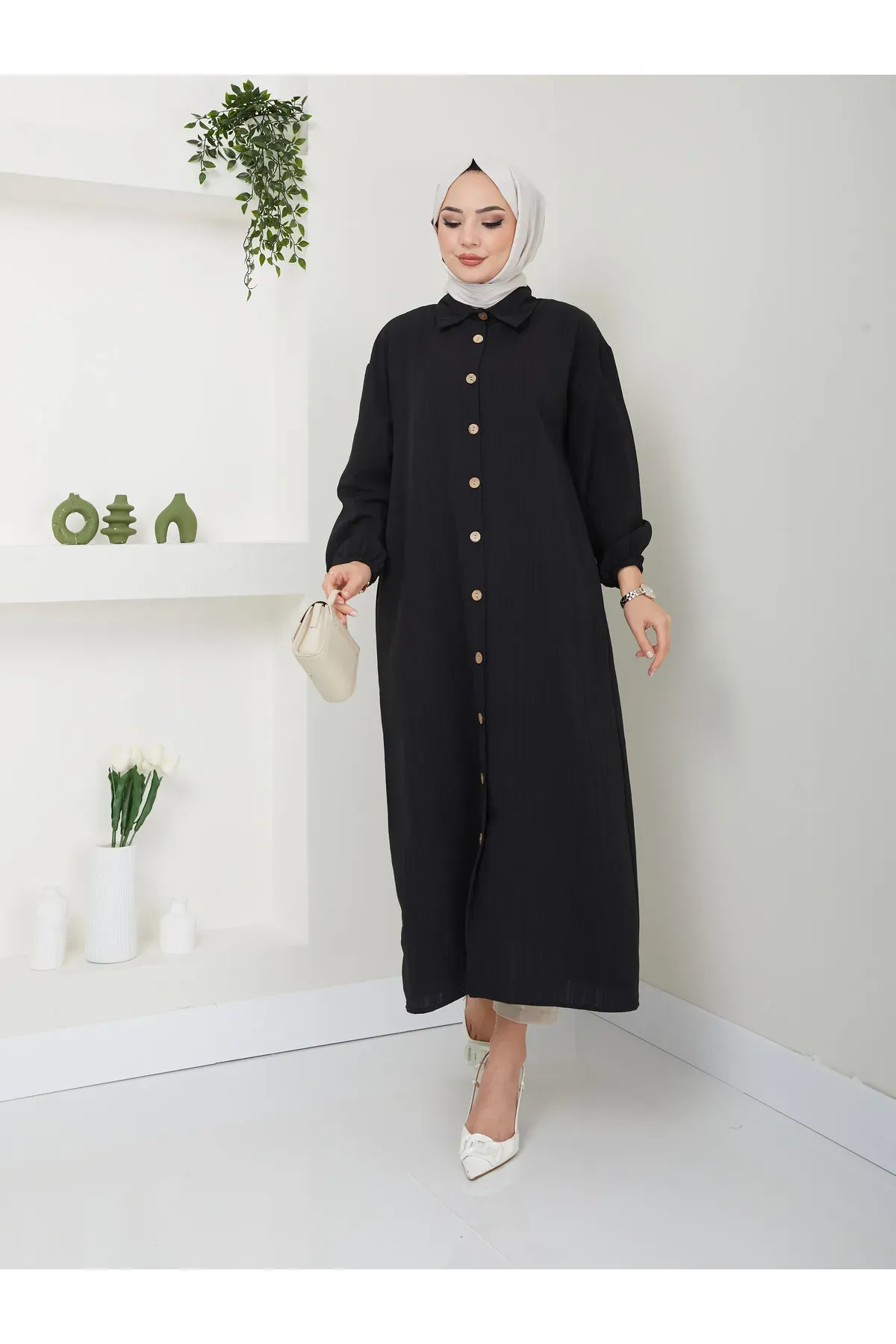 Maxi Boy Yırtmaçlı Viskon Tunik Siyah 2XL