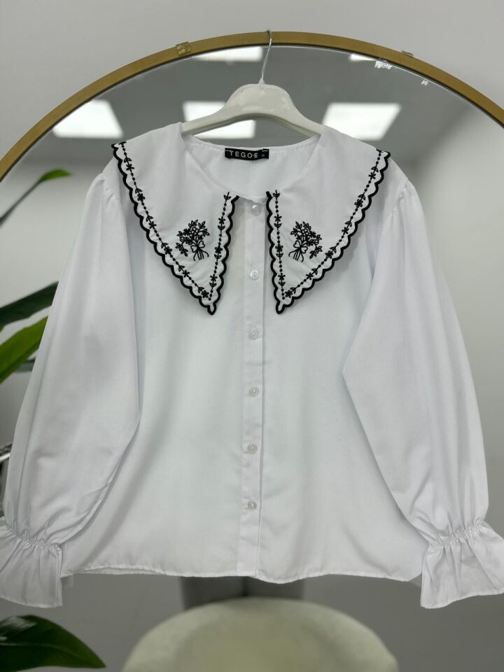 Nakış Detaylı Gömlek Pembe 2XL