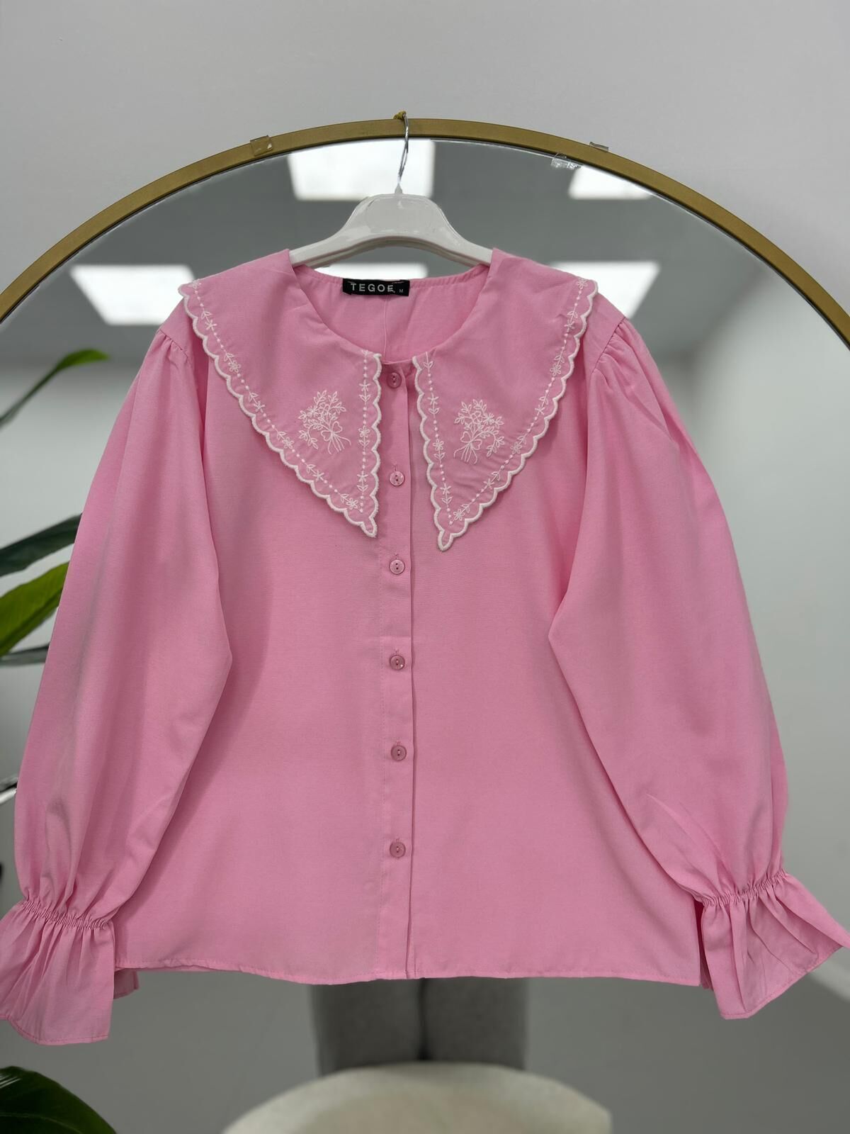 Nakış Detaylı Gömlek Pembe M