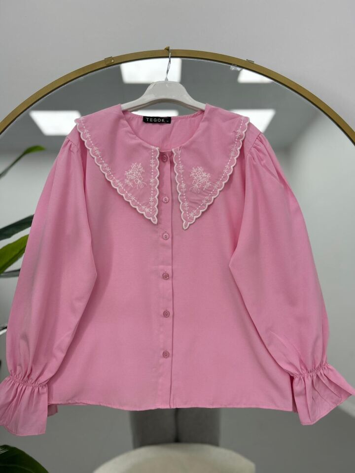 Nakış Detaylı Gömlek Bordo 2XL