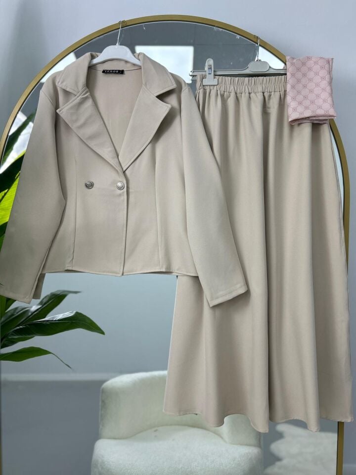 Kruvaze Yaka Çeket Etekli Takım Lacivert 2XL