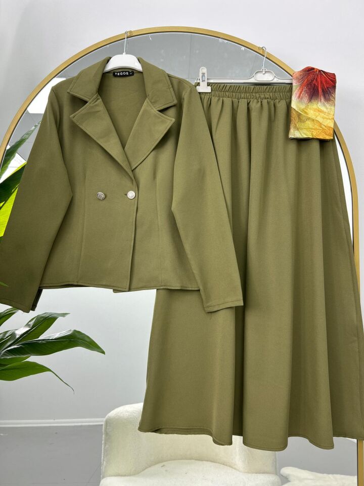 Kruvaze Yaka Çeket Etekli Takım Lacivert 2XL