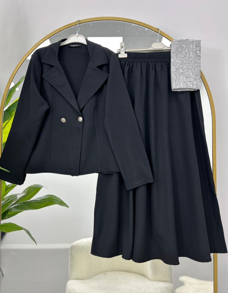 Kruvaze Yaka Çeket Etekli Takım Lacivert 2XL