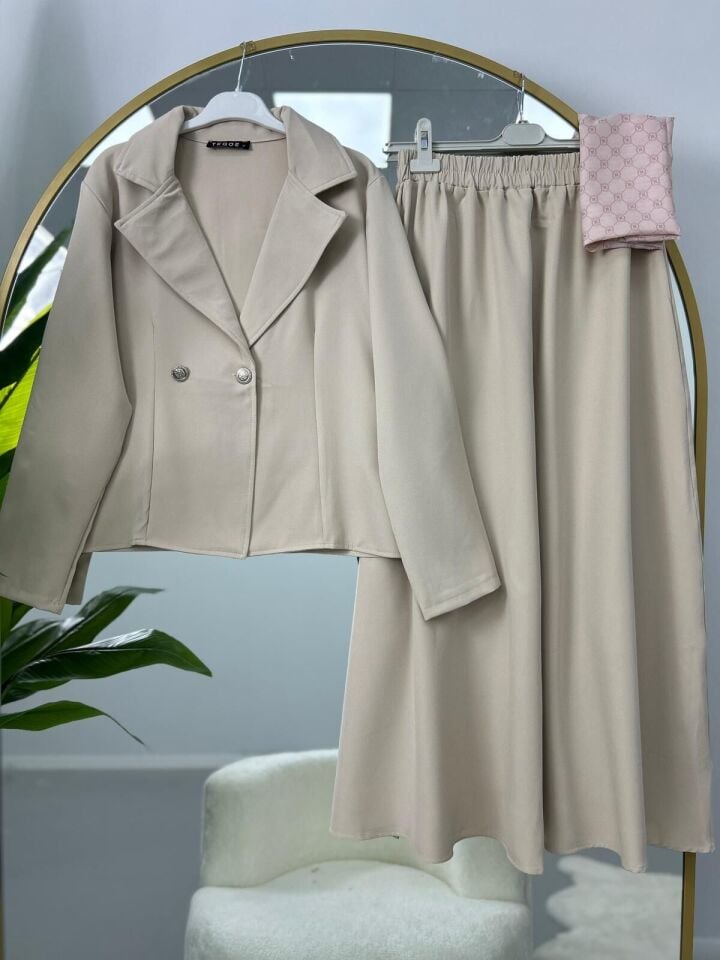 Kruvaze Yaka Çeket Etekli Takım Bordo M