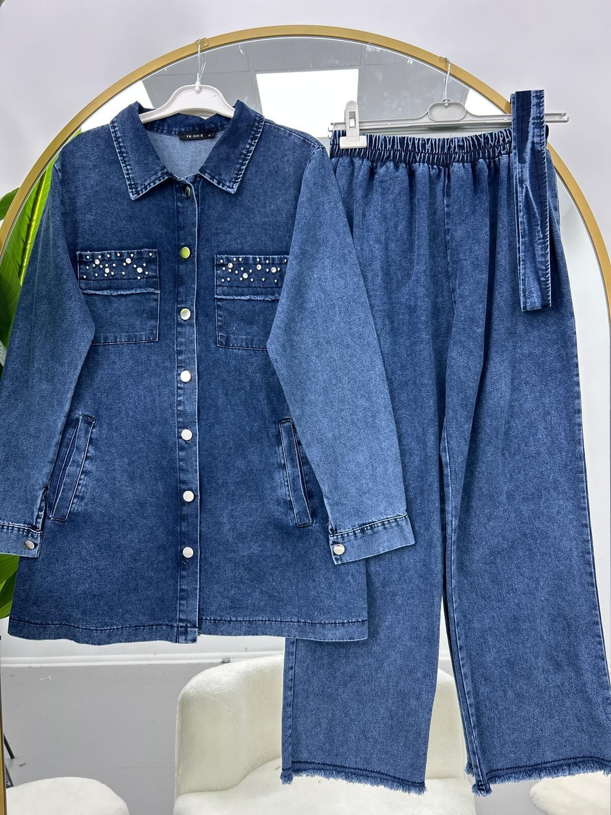 Taş İşleme Kuşaklı Kot Takım M