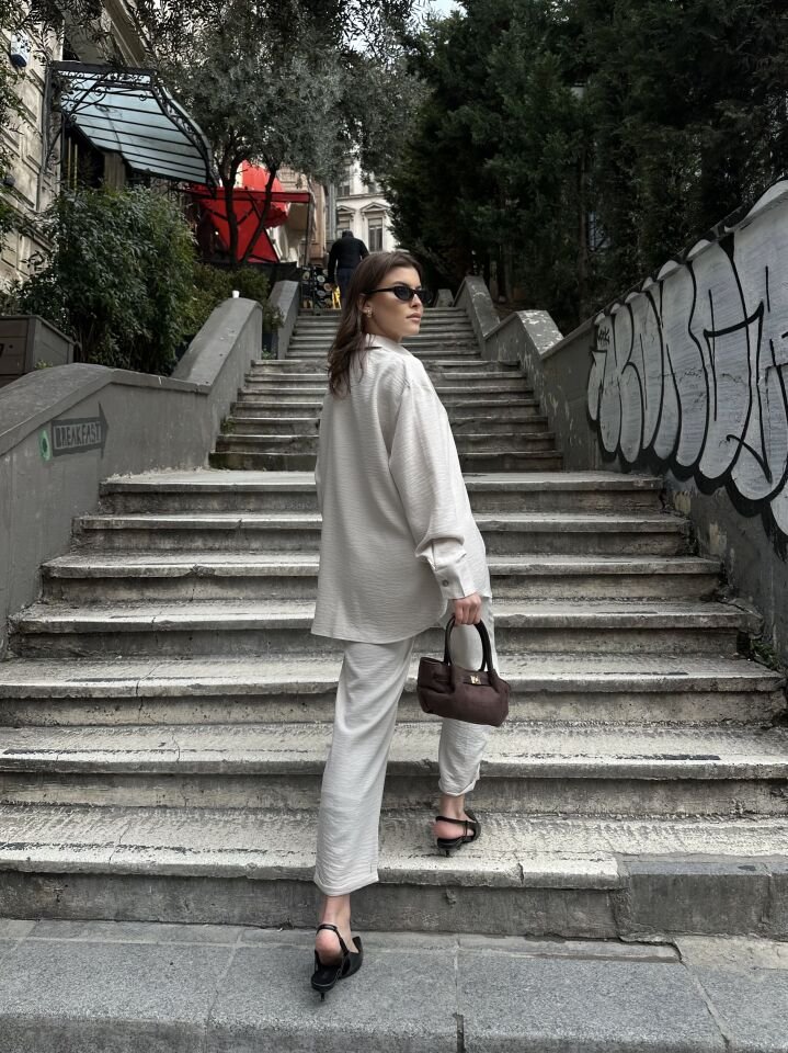Boru Paça Keten Basic Takım Bej
