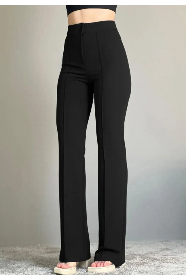Kadın Likralı Geniş Paça Pantolon Siyah S