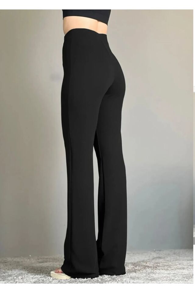 Kadın Likralı Geniş Paça Pantolon Siyah S