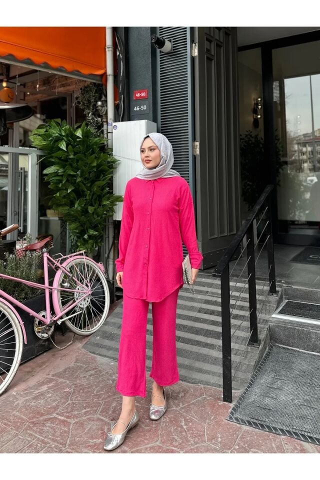 Gömlek Pantolon Bürümcük Takım Fuşya 2XL