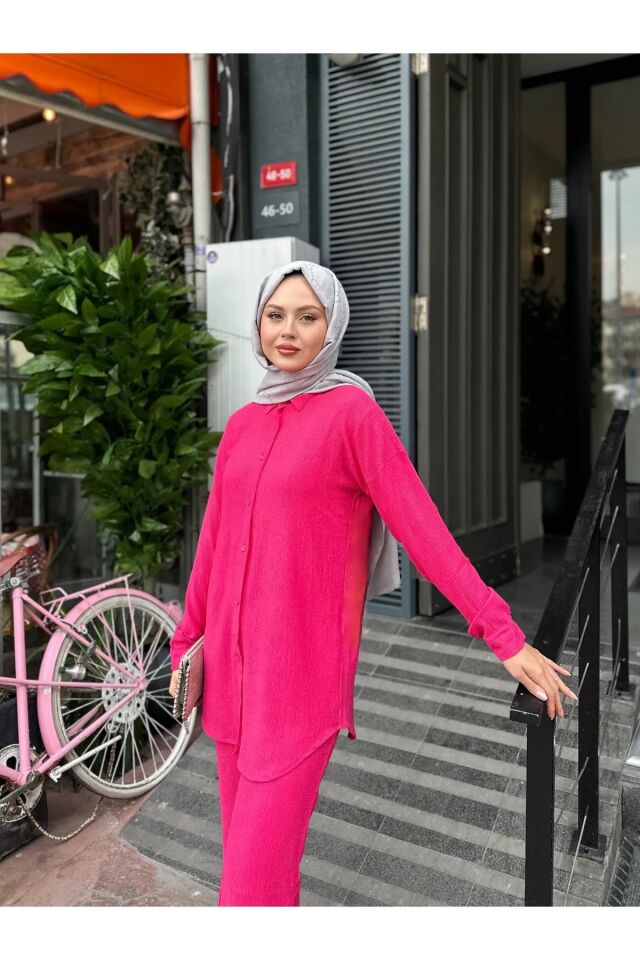 Gömlek Pantolon Bürümcük Takım Fuşya 2XL