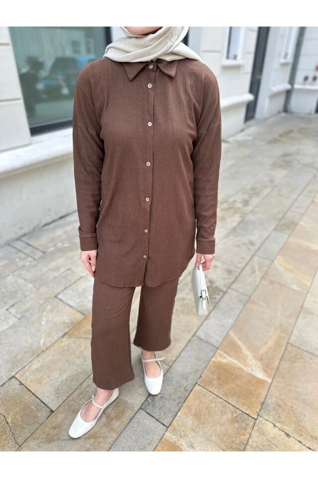 Gömlek Pantolon Bürümcük Takım Kahverengi 2XL