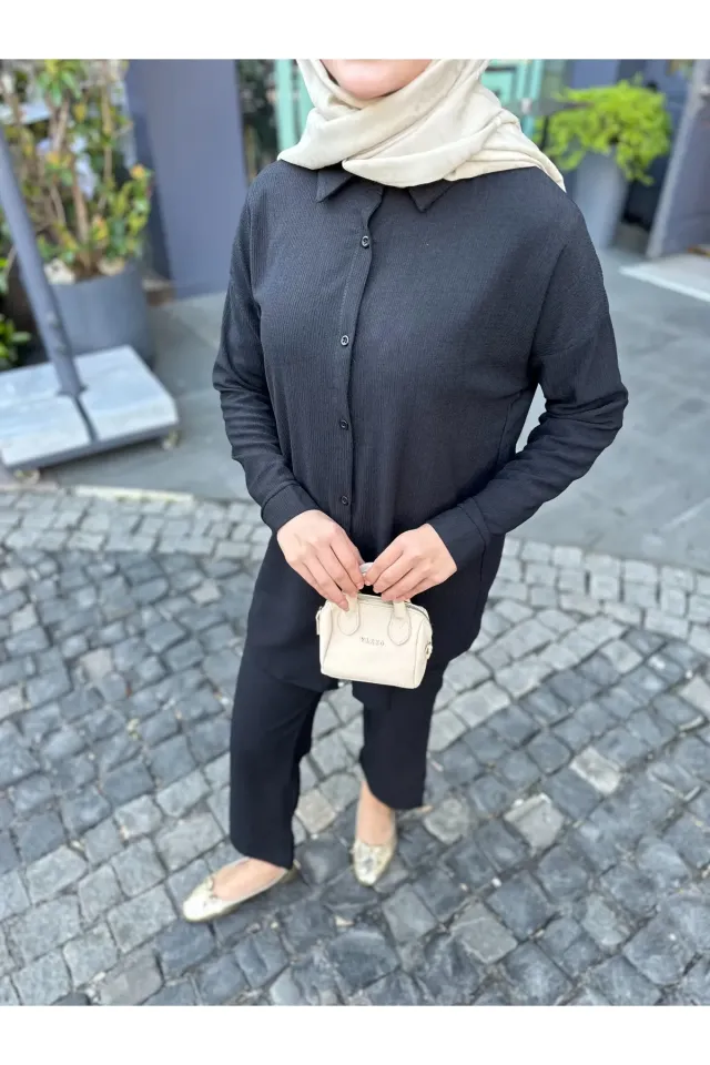 Gömlek Pantolon Bürümcük Takım Siyah 2XL