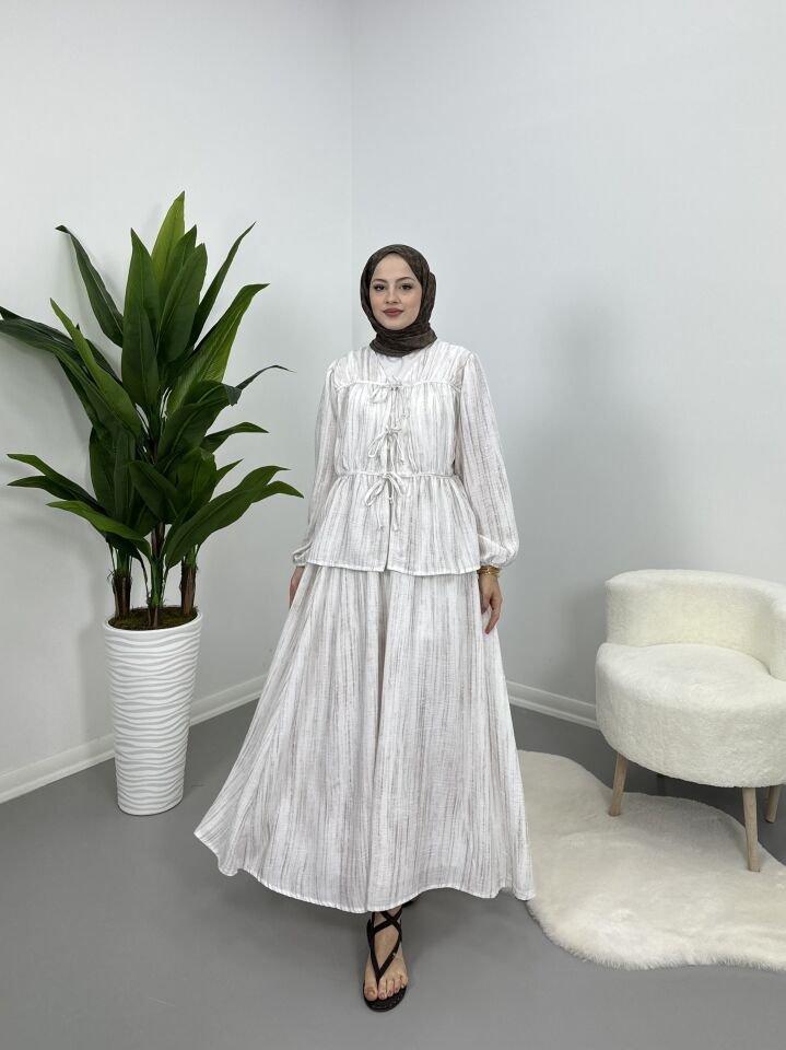 Keten Bağlamalı Takım Ekru XL