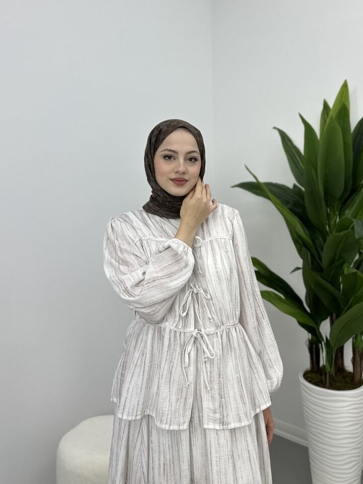 Keten Bağlamalı Takım Ekru XL