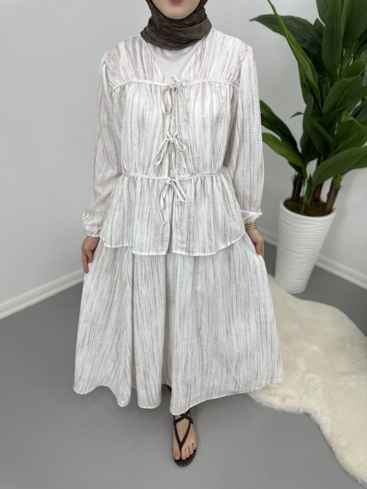 Keten Bağlamalı Takım Ekru XL