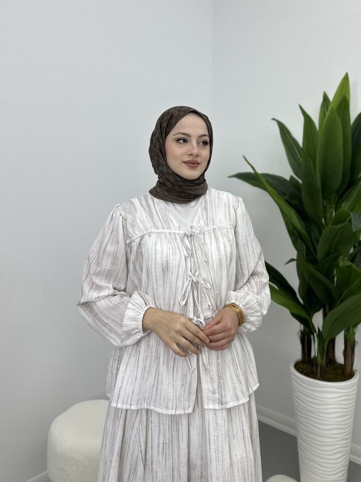 Keten Bağlamalı Takım Ekru XL