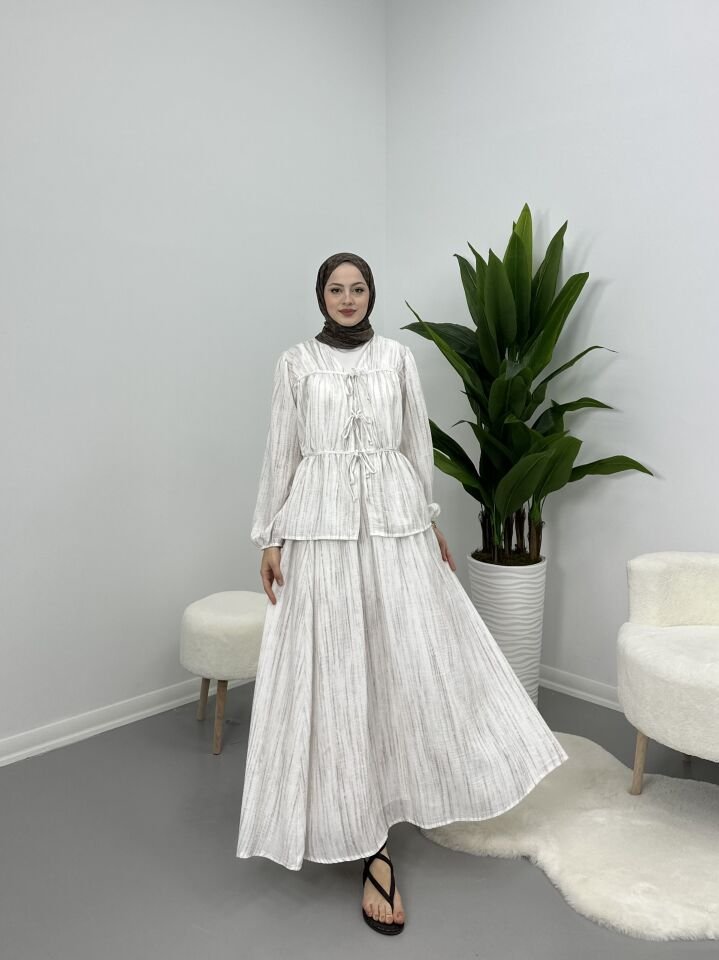 Keten Bağlamalı Takım Ekru XL