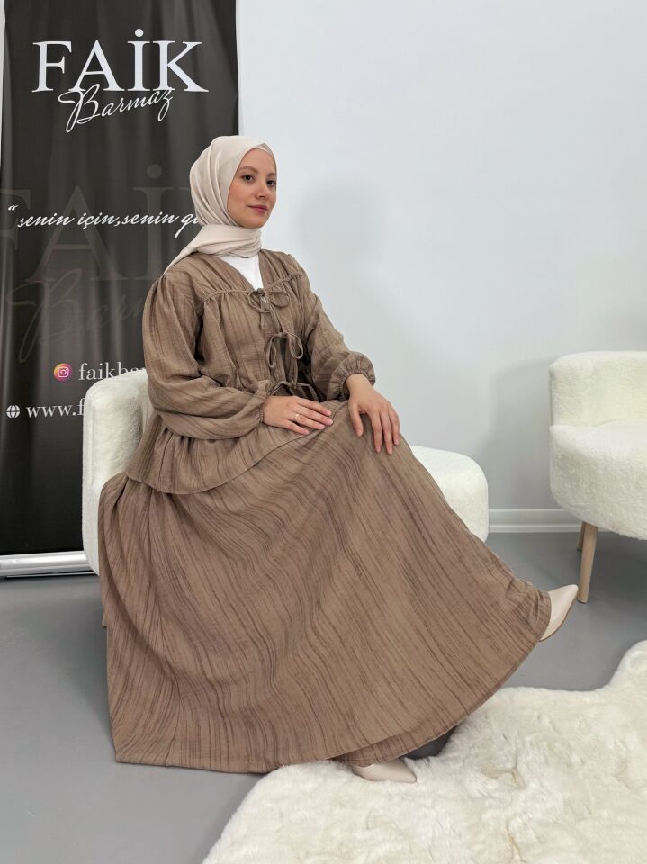 Keten bağlamalı takım kahve XL
