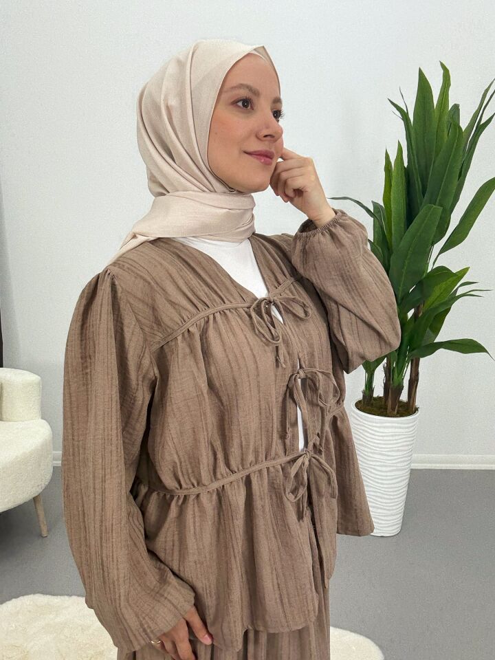 Keten bağlamalı takım kahve XL