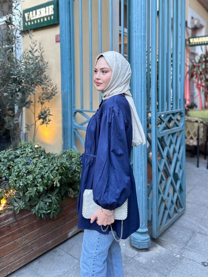 BALON KOL TESETTÜR GÖMLEK LACİVERT STANDART
