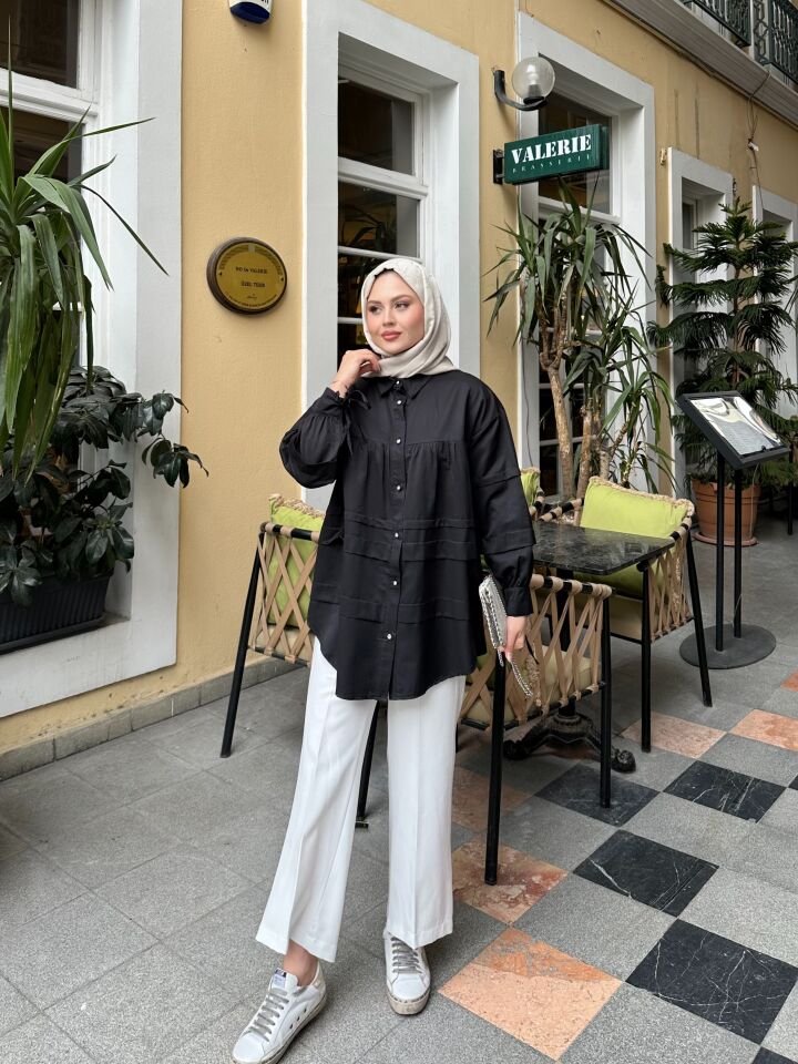 Double Kat Detaylı Tunik Siyah 2XL
