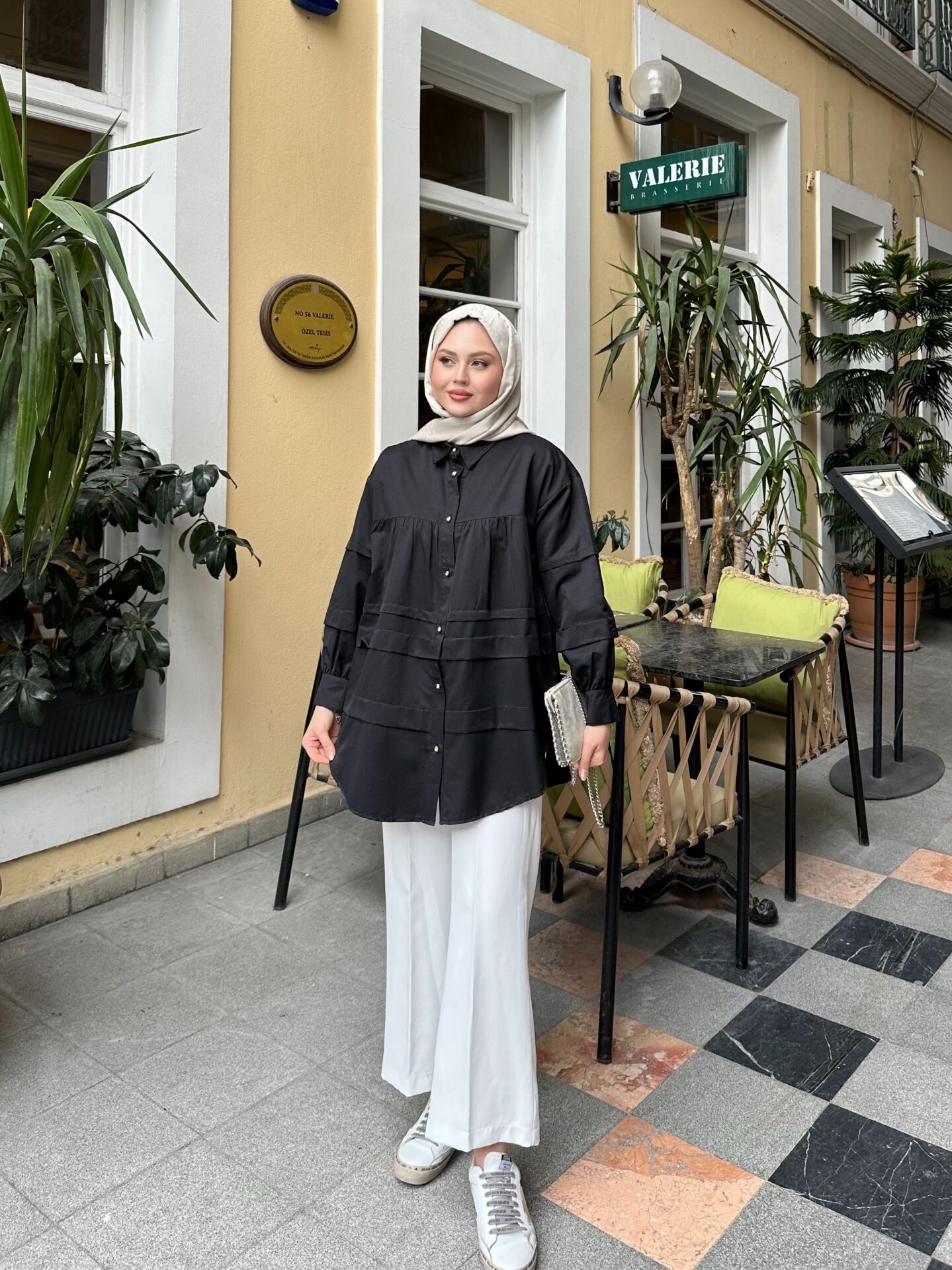 Double Kat Detaylı Tunik Siyah 2XL