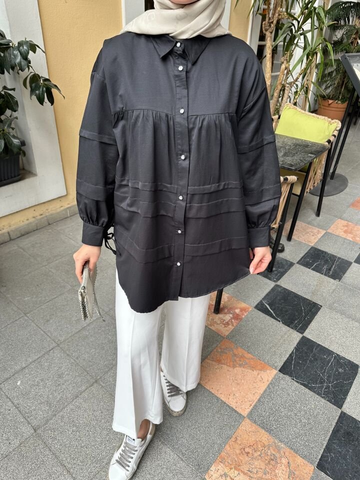 Double Kat Detaylı Tunik Siyah 2XL