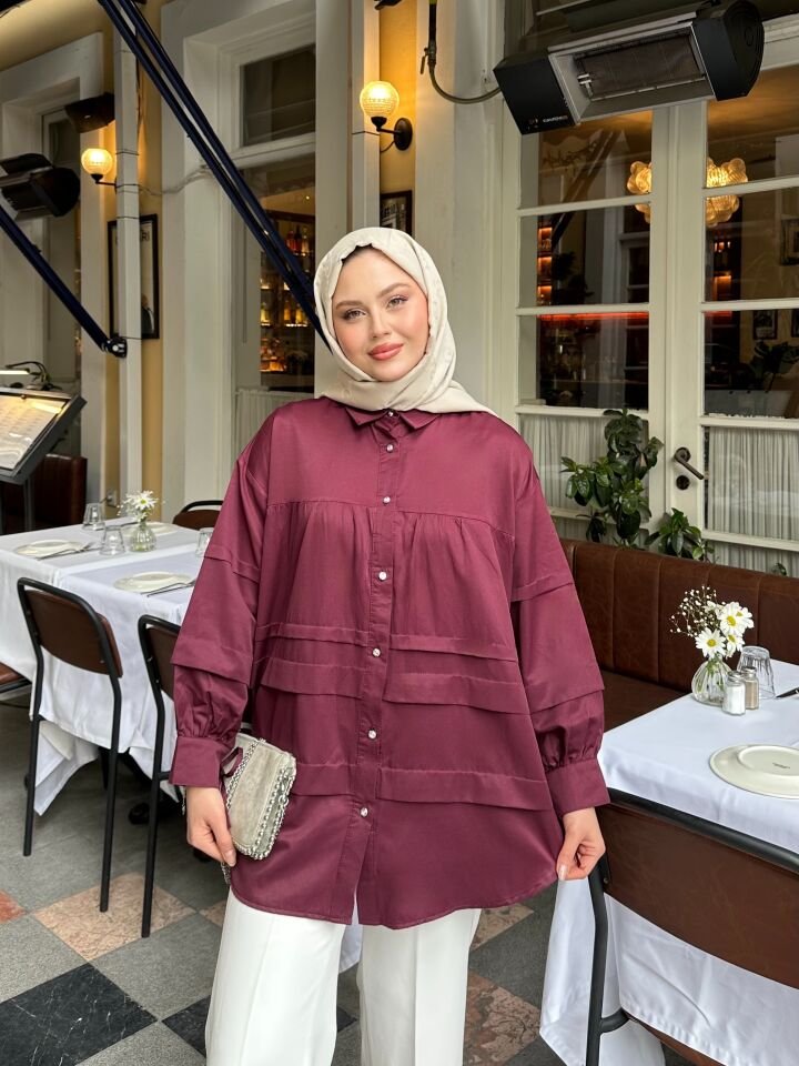 Double Kat Detaylı Tunik Bordo 2XL