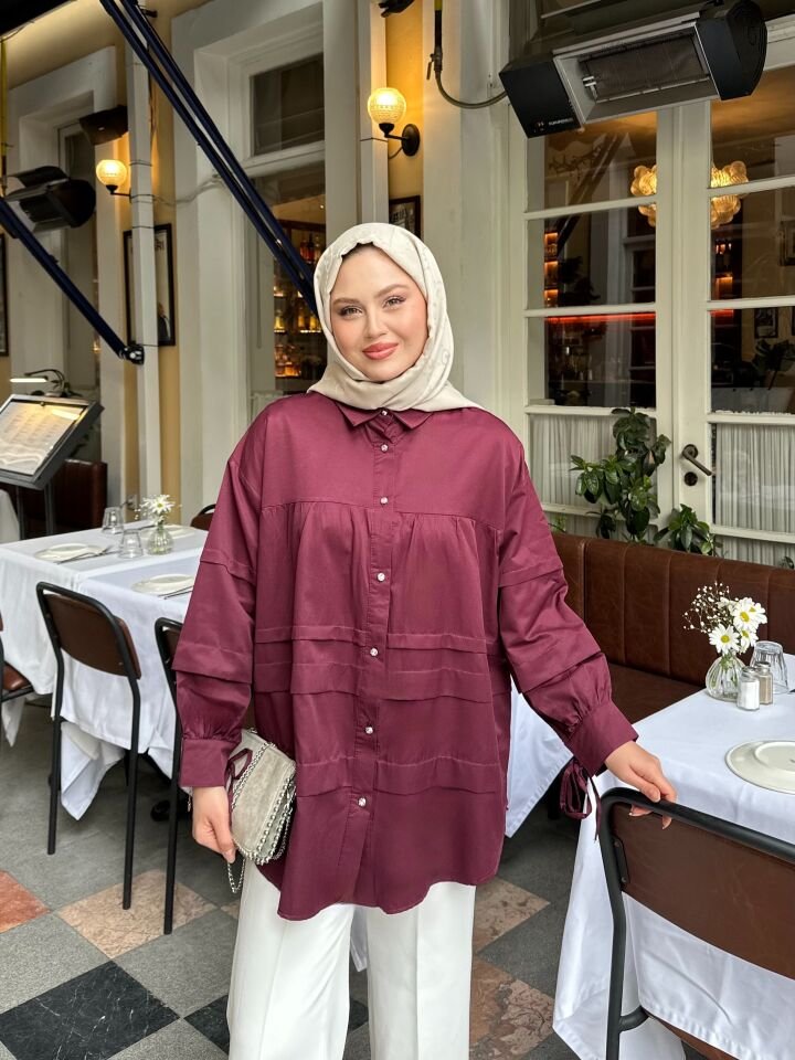 Double Kat Detaylı Tunik Bordo 2XL