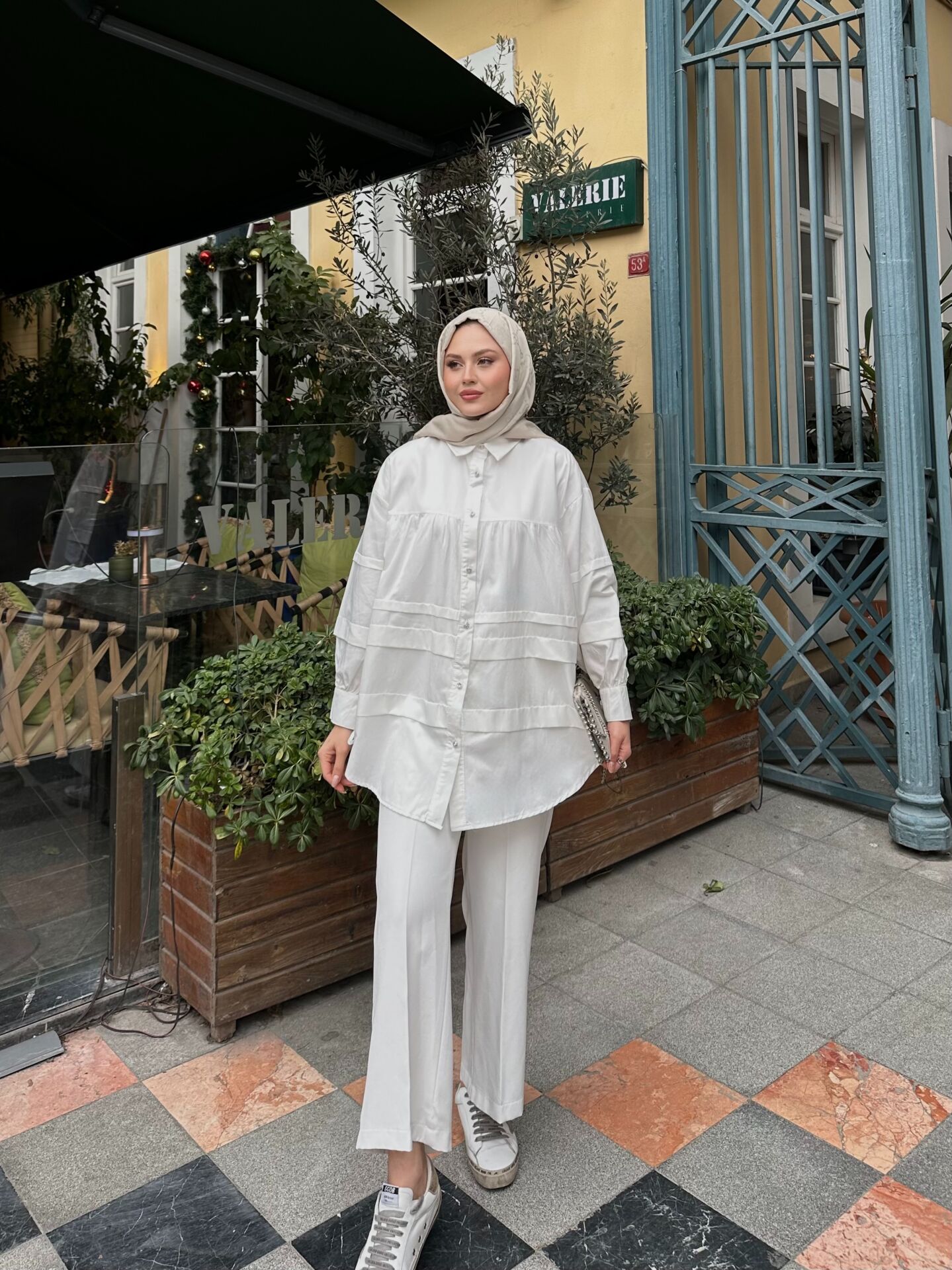 Double Kat Detaylı Tunik Beyaz 2XL