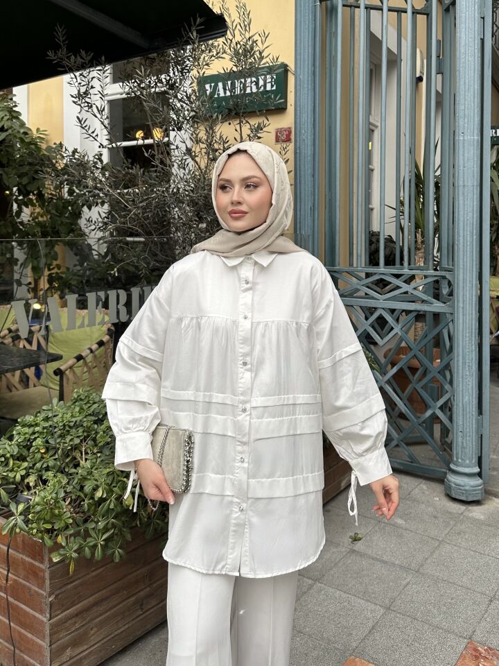Double Kat Detaylı Tunik Beyaz 2XL