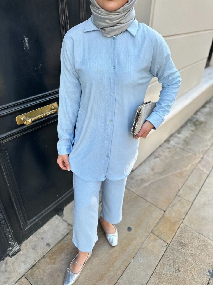 Pantolonlu Bürümcük Takımlar Açık Mavi 2XL