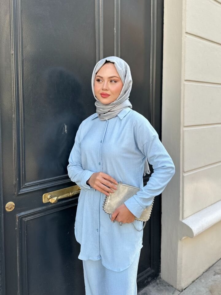 Pantolonlu Bürümcük Takımlar Açık Mavi 2XL