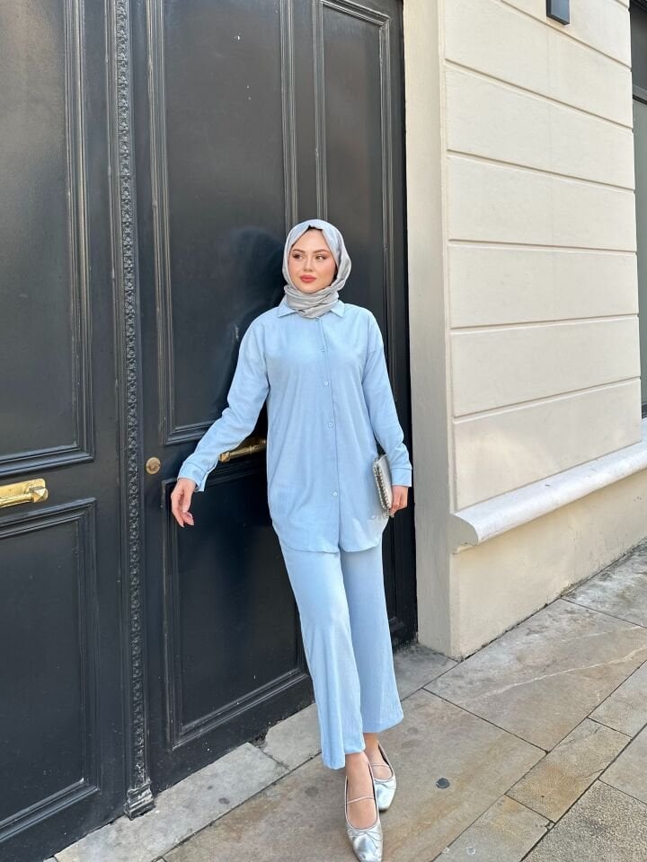 Pantolonlu Bürümcük Takımlar Açık Mavi 2XL