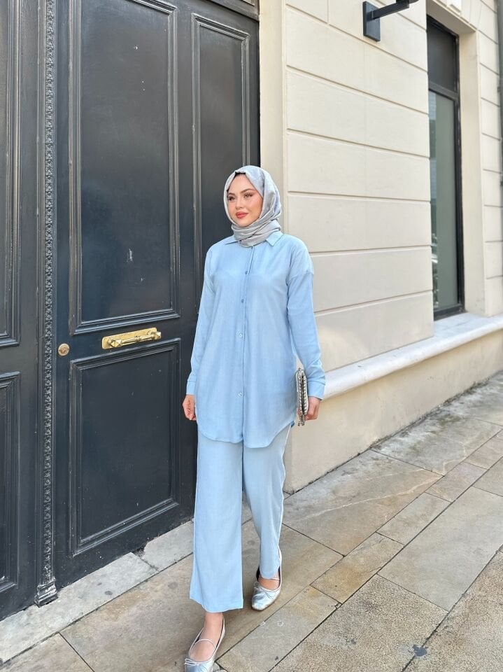 Pantolonlu Bürümcük Takımlar Açık Mavi 2XL