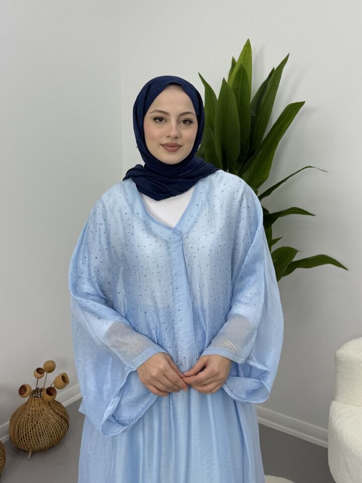 Taşlı Dökümlü Etek Takım Mavi STANDART