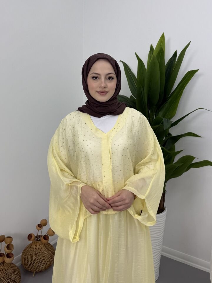 Taşlı Dökümlü Etek Takım Sarı STANDART