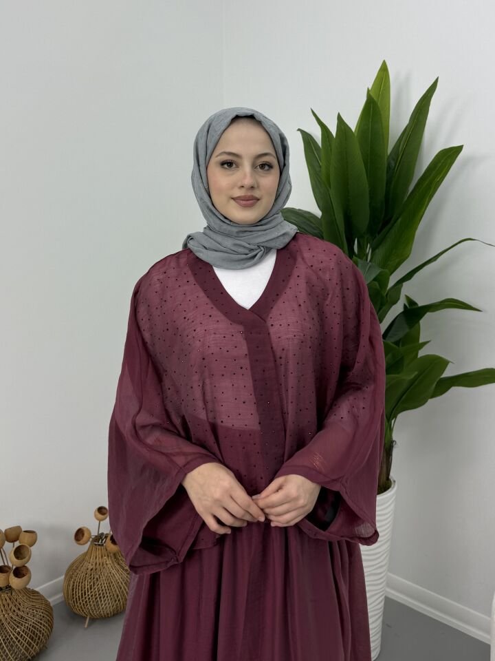 Taşlı Dökümlü Etek Takım Bordo STANDART