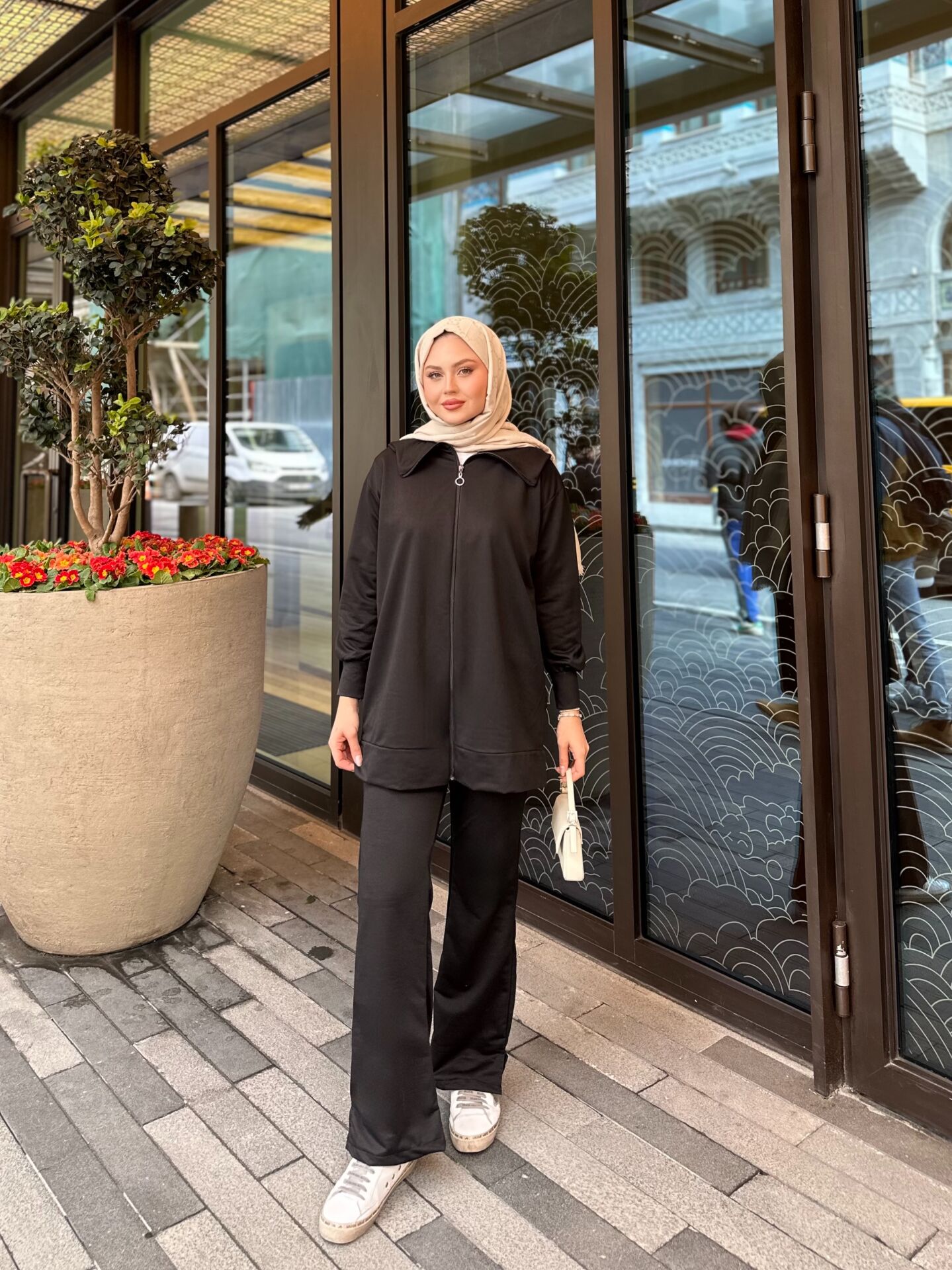 İki İplik Geniş Paça Fermuarlı Takım Siyah 2XL