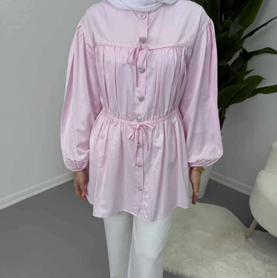 Belden Büzgülü Gömlek Pembe S