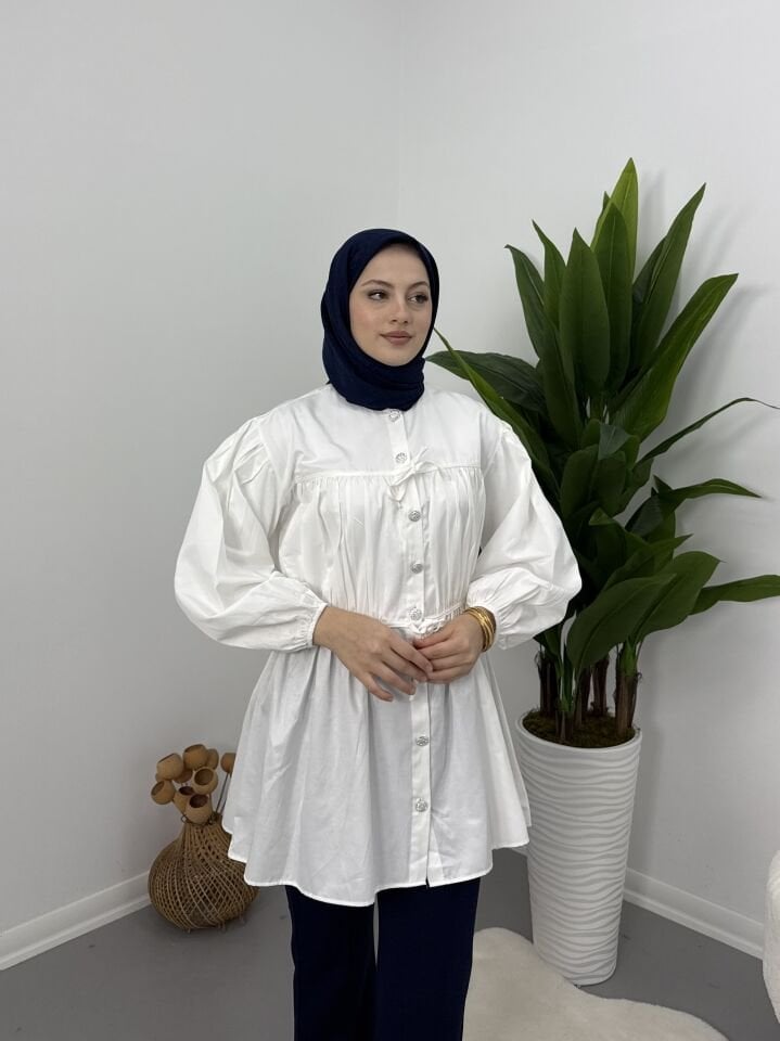 Belden Büzgülü Gömlek Beyaz XL